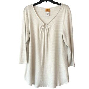 NWT Ruby Rd. Ivory "Alabaster" Pullover Knit Sweater Silver Metallic Threads